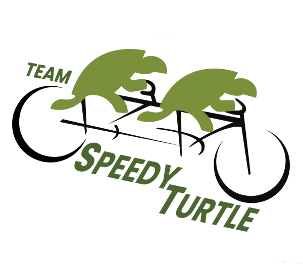 Team Speedy Turtle Logo - Outline of two turtles riding on tandem bike