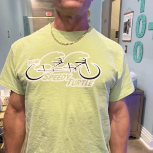 Team Speedy Turtle T-Shirt - Dave wearing shirt front side